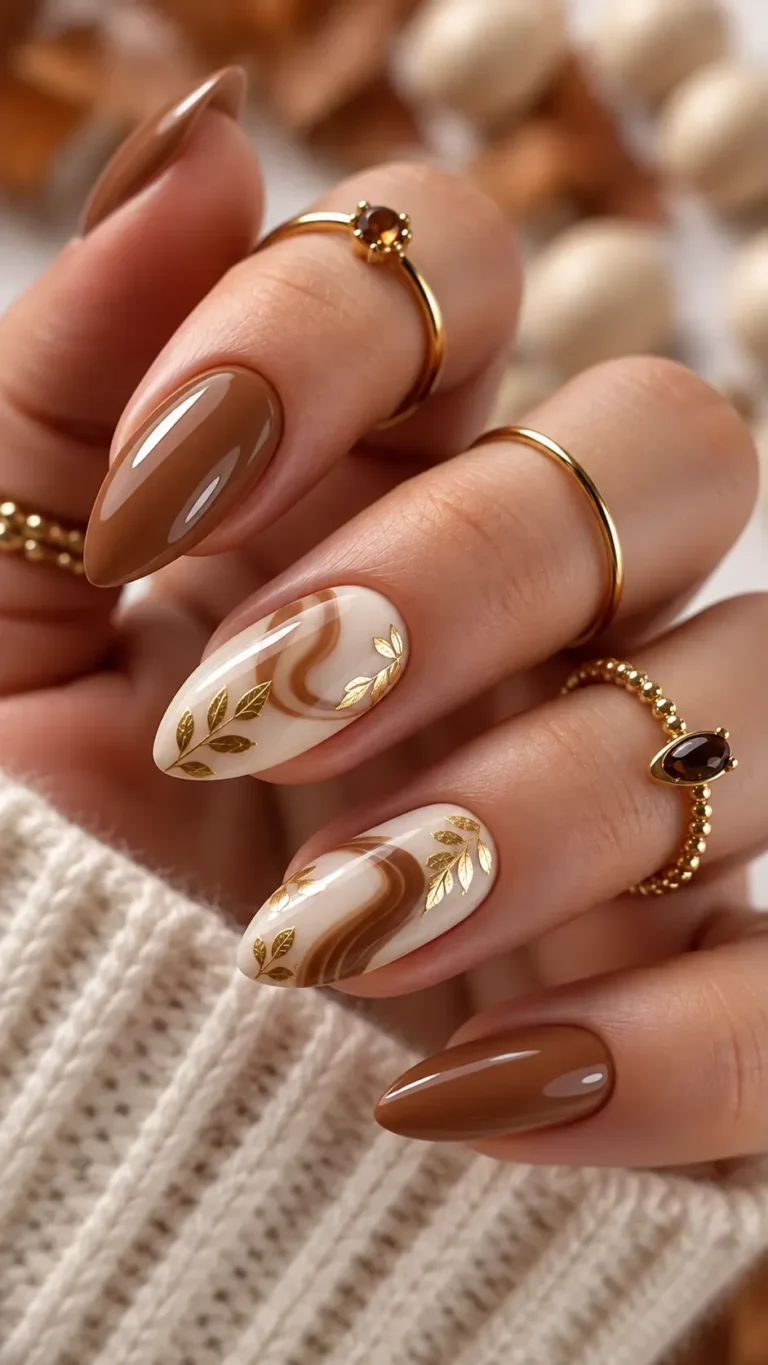 25 Fall Almond Nails In Rich Brown And Cosy Autumn Tones