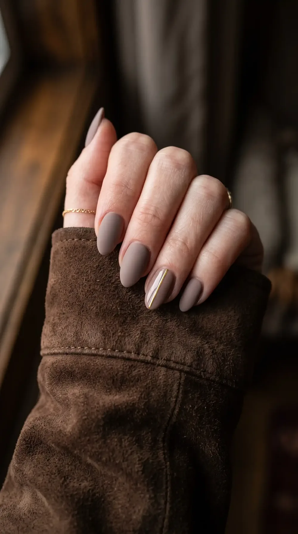 Taupe mushroom grey fall almond nails Taupe mushroom grey fall almond nails