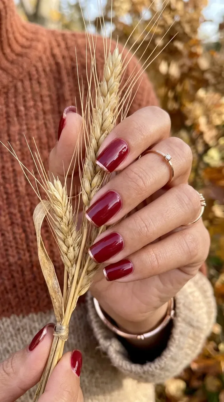 Glossy cranberry red fall square nails Glossy cranberry red fall square nails