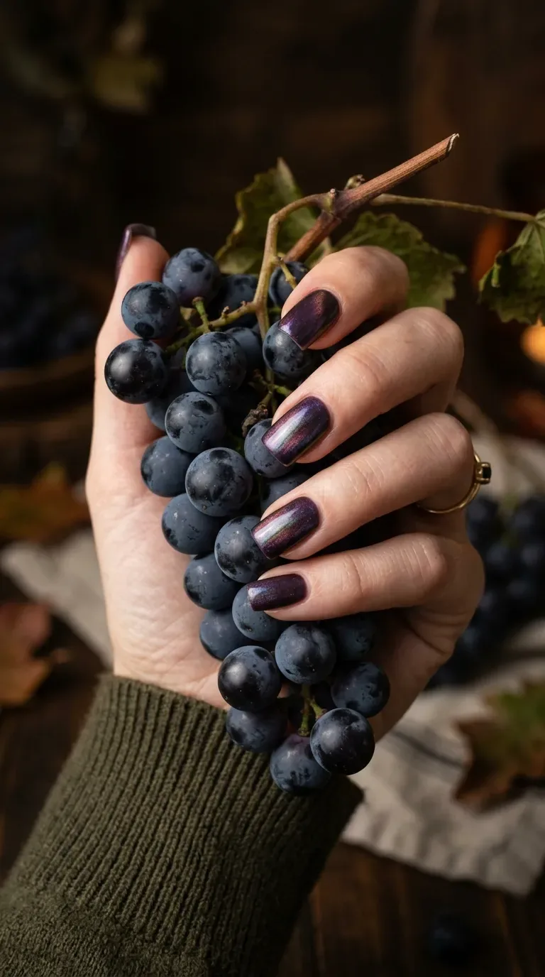 Dark grape purple fall square nails with a glossy finish Dark grape purple fall square nails with a glossy finish