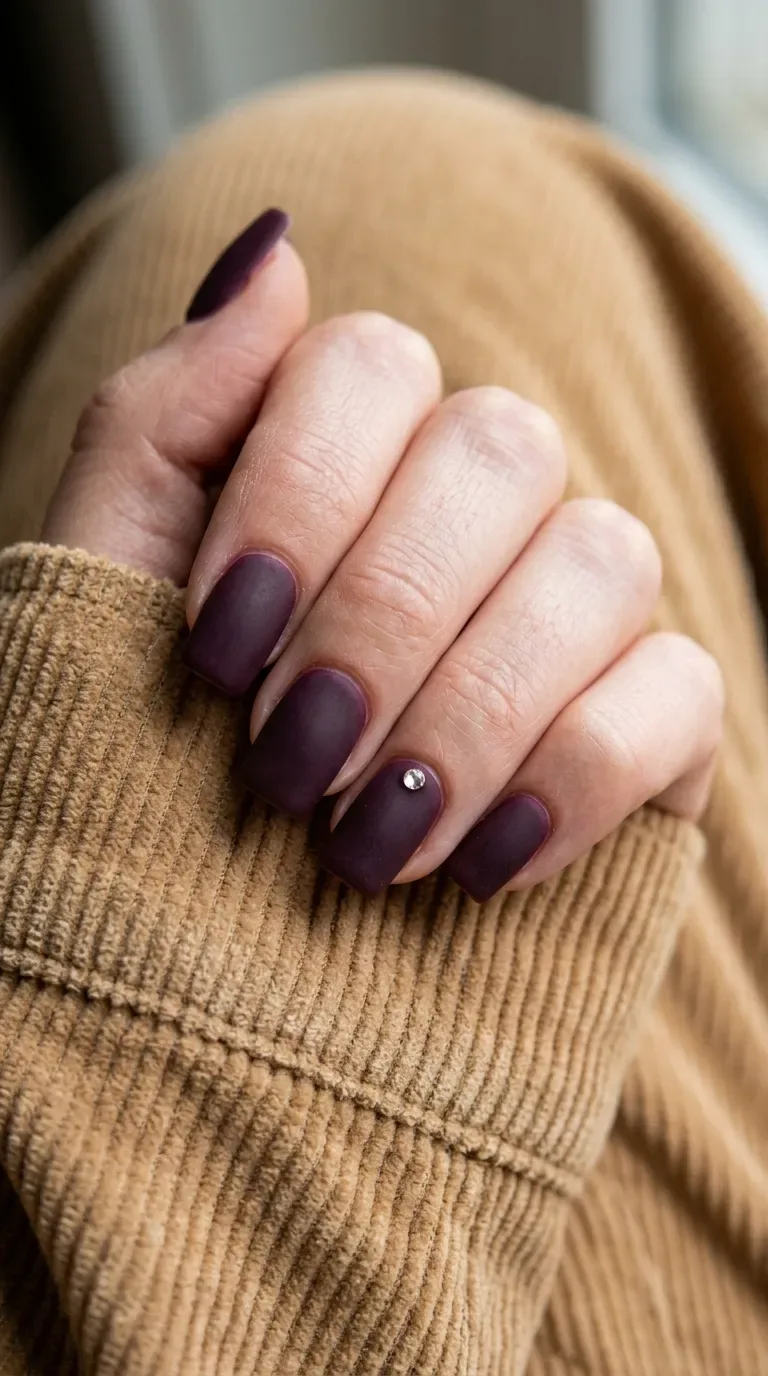 Matte plum velvet fall square nails Matte plum velvet fall square nails