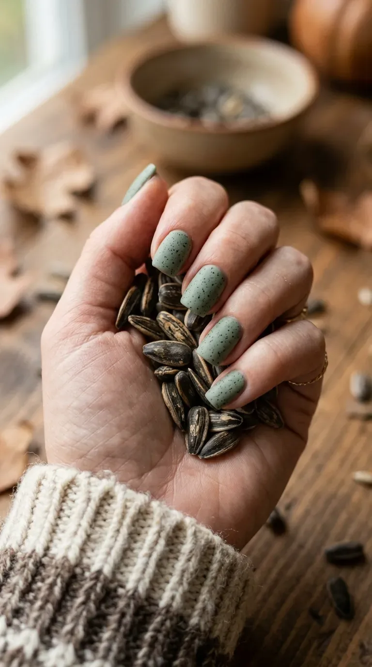 Glossy sage green fall square nails Glossy sage green fall square nails