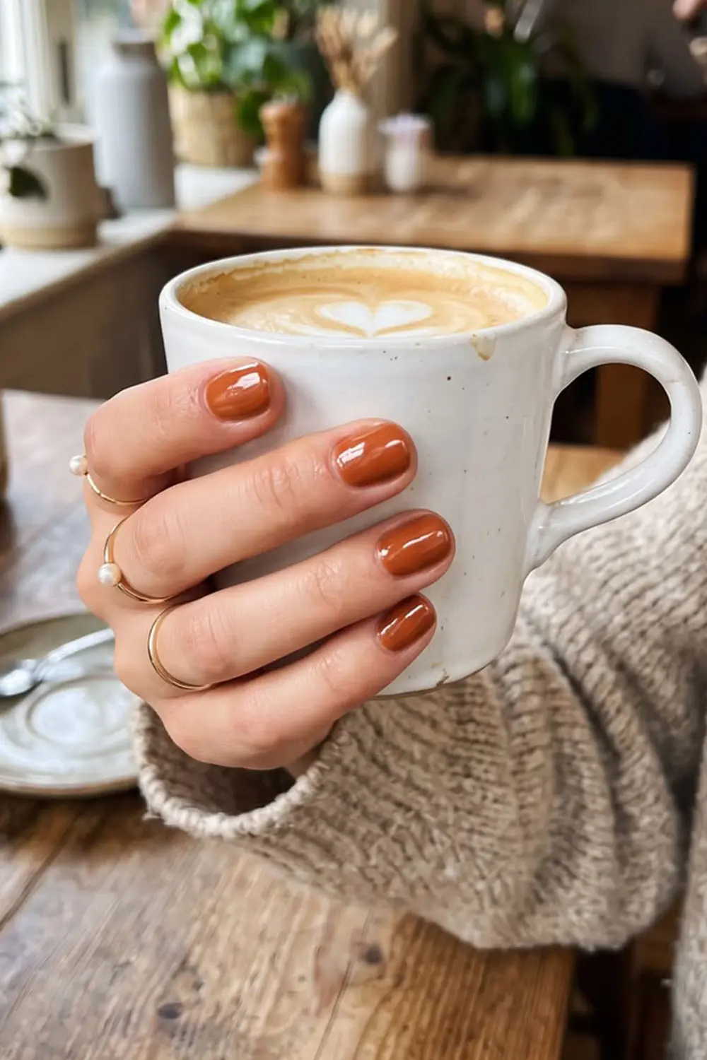 Short rust orange fall nails with a glossy finish Short rust orange fall nails with a glossy finish