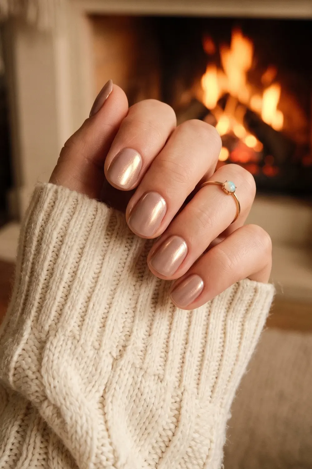 Short caramel gold chrome nails with a warm metallic shine Short caramel gold chrome nails with a warm metallic shine