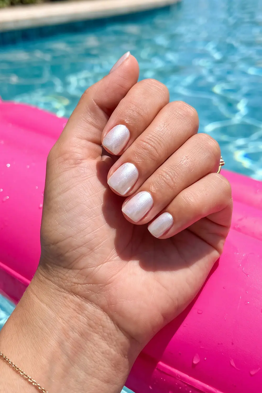 White and nude ombre summer nails with a glossy finish White and nude ombre summer nails with a glossy finish